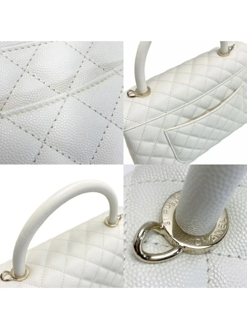 Chanel Coco Handle 29 Quilted White 2-Way Bag Caviar Leather CC Logo